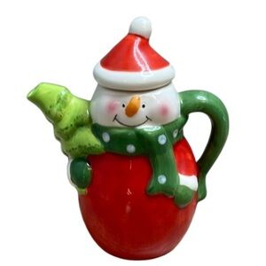 Festive Ceramic Snowman Holiday Creamer Red and Green